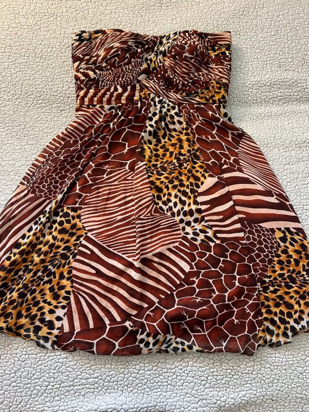 LM Collection -- y2k, red/ orange/ brown, strapless, animal print